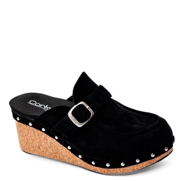 NEW CORKYS FOOTWEAR women's just precious clog in black faux suede - Picture 1 of 4